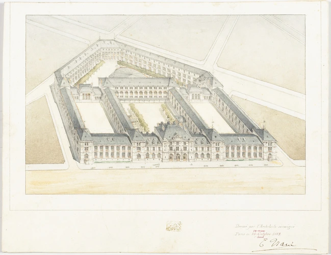 Eugène Train - Paris 11è, lycée Voltaire, avant-projet, vue à vol d'oiseau