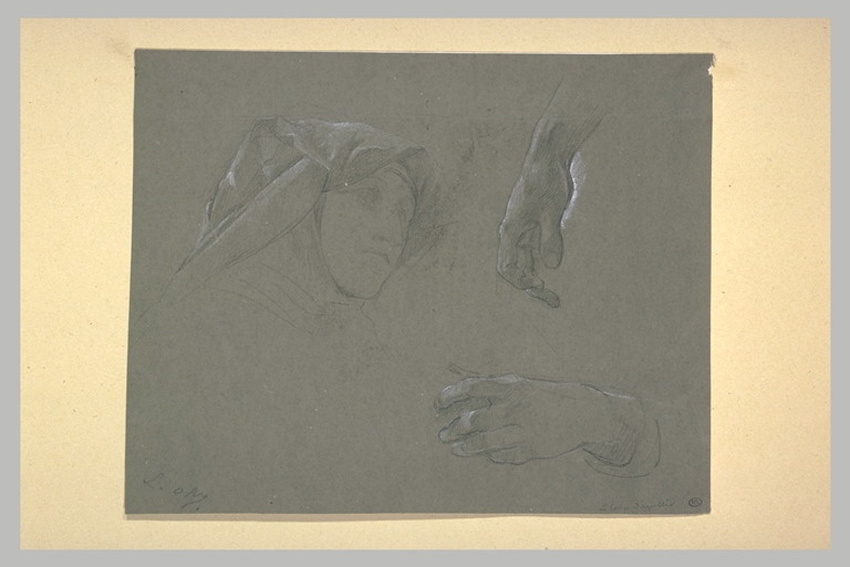 Luc Olivier Merson - Tête de religieuse ; deux études de mains