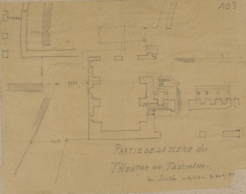 Louis Boitte - Plan d'une partie de la scène du Théâtre de Taormina