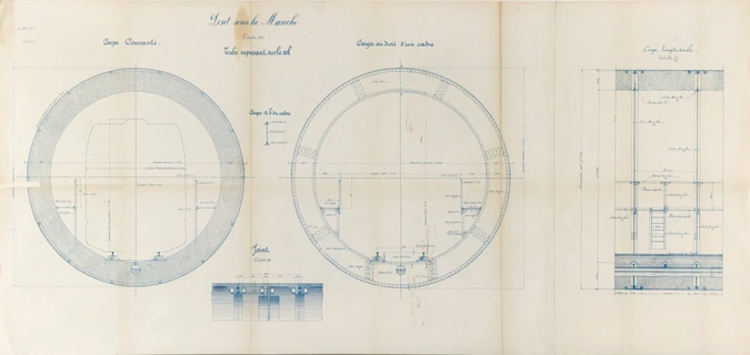 Gustave Eiffel - Projet de pont sous-marin pour la traversée de la Manche, coupe...