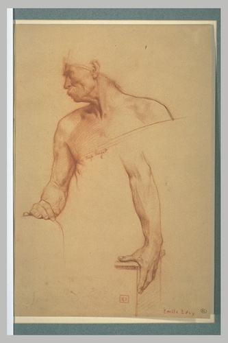 Emile Lévy - Buste d'un homme moustachu, de profil, et étude de bras gauche