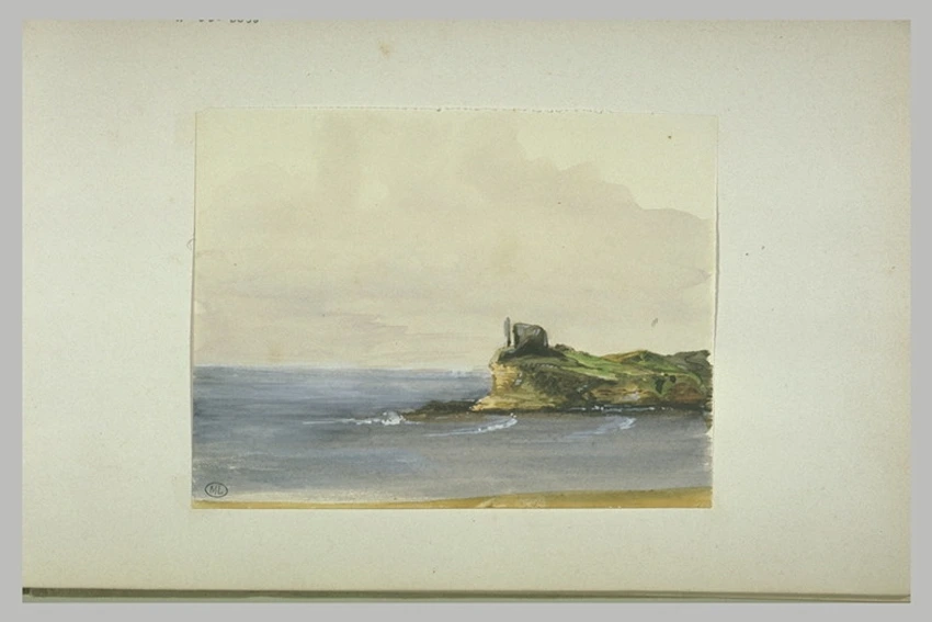 Anonyme - Paysage au bord de la mer avec un promontoire rocheux
