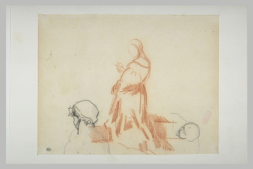 Edouard Manet - Femme agenouillée ; deux têtes