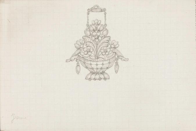 Pendentif de fleurs en corbeille, deux gouttes en chute - Jeanne de Montigny