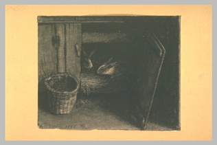 Léon Bonvin - Une cabane à lapins avec deux lapins