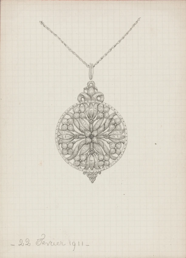 Enguerrand du Suau de la Croix - Pendentif en forme de médaille à motif floral e...