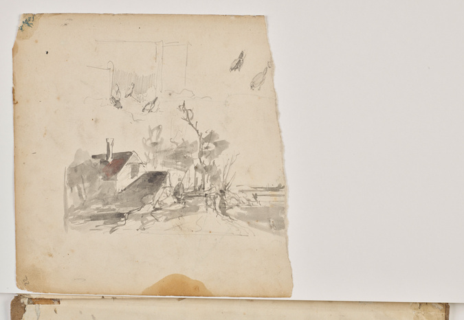 Johan Barthold Jongkind - Paysage avec des maisons ; poules