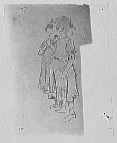 Anonyme - Photographie d'un dessin de Carlo Bugatti : deux petites filles debout