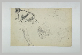 Emile Schuffenecker - Homme accroupi, étude de jambe, et étude de tête d'enfant
