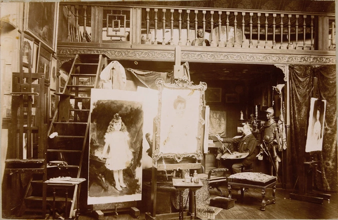 Anonyme - Léon Comerre peignant dans son atelier