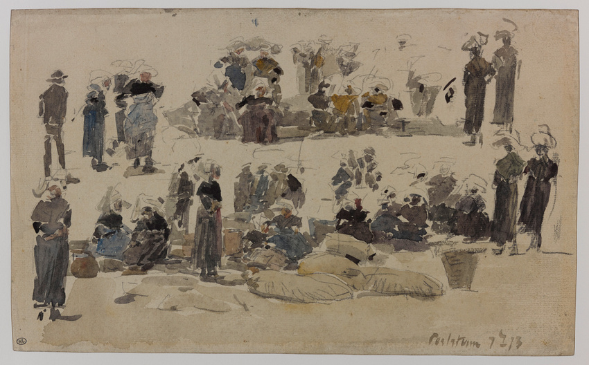 Eugène Boudin - Deux scènes de marché avec des paysannes assises