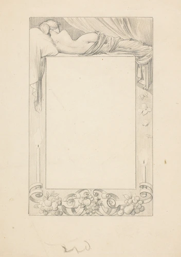 Claudius Popelin - Encadrement de page : Femme à demi-nue, couchée, vue de dos