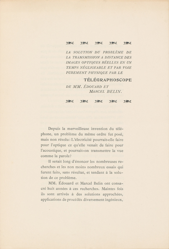 Anonyme - Trois brochures de présentation du Télégraphoscope des frères Belin