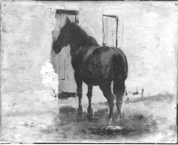 Alphonse Osbert - Cheval devant l'écurie sur la route de Mobecq (Manche)