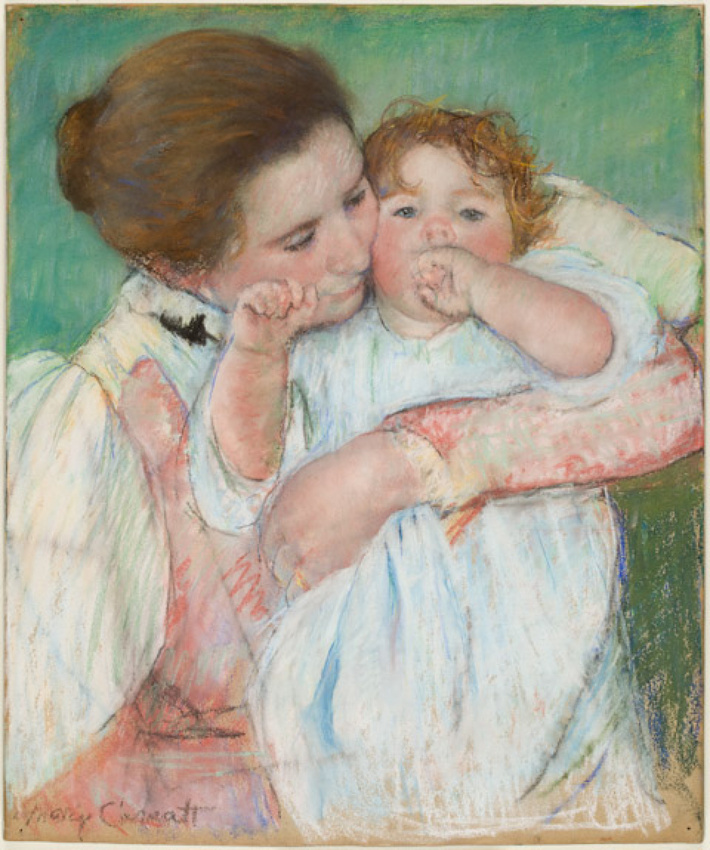 Mère et enfant sur fond vert - Mary Cassatt
