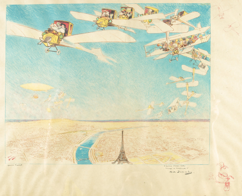 André Devambez - Avions survolant Paris et la Tour Eiffel