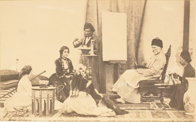 Henry Sauvaire - Portrait de Camille Rogier peignant, deux hommes et trois jeune...