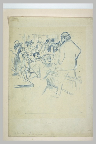 Théophile Alexandre Steinlen - Aristide Bruant au Mirliton, debout, de dos, deva...