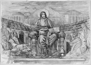 Le Christ et les apôtres, voûte de l'abside de Sainte Pudentienne à Rome - Ernest Hébert