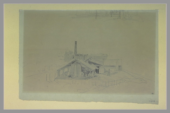 Johan Barthold Jongkind - Une grange en bois devant une manufacture