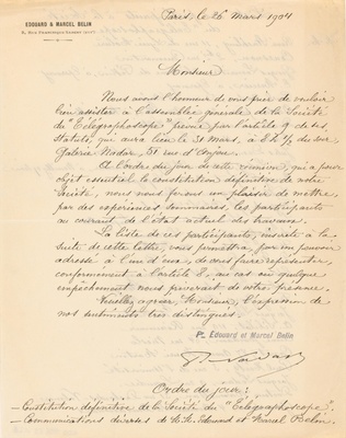 Paul Nadar - Lettre manuscrite de Paul Nadar invitant à la participation à la ré...