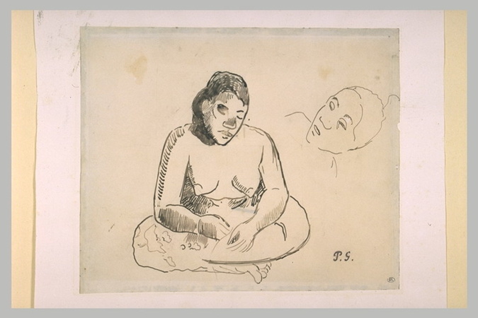 Paul Gauguin - Femme nue assise et étude de tête
