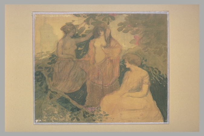 Charles Conder - Trois jeunes femmes dans un paysage