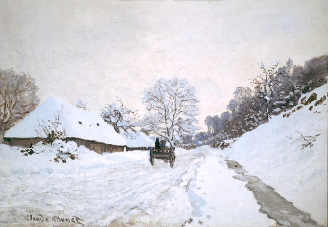 Claude Monet - La Charrette. Route sous la neige à Honfleur