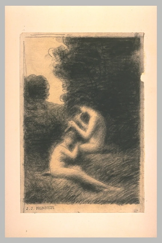 Jean-Jacques Henner - Deux femmes nues, assise, une jouant de la flûte