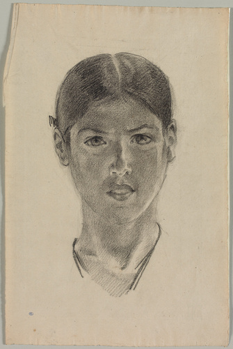 Marie Bracquemond - Tête de femme, de face, les cheveux coiffés en bandeaux