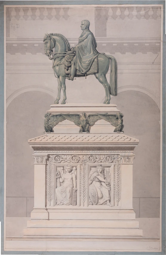 Concours pour le tombeau de Napoléon, statue équestre dans la cour d'honneur, vue de profil - Victor Baltard