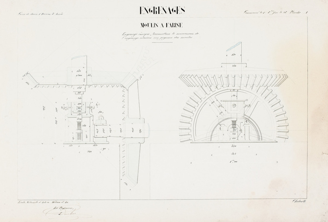Eugène Chaberth - Cours de dessin 1ère division 3ème année. Engrenages. Moulin à...