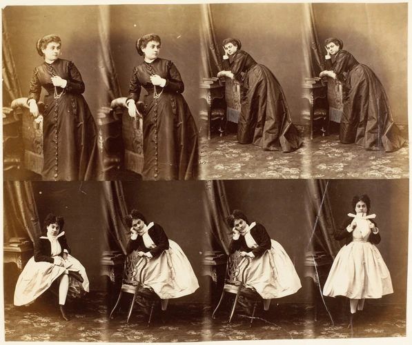 André Adolphe Eugène Disdéri - Mlle Kid en huit poses, une assise et sept en pie...