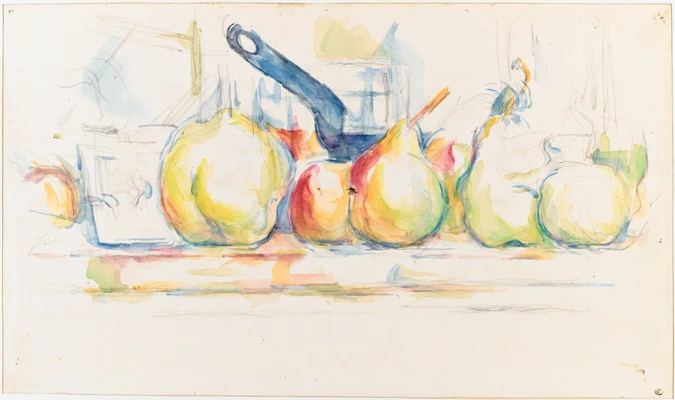 Paul Cézanne - Nature morte : Pommes, poires, et casserole