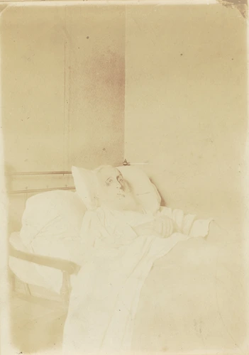 Jeanne Fevre - Degas, très âgé, dans son lit, visage de trois-quarts de profil, ...
