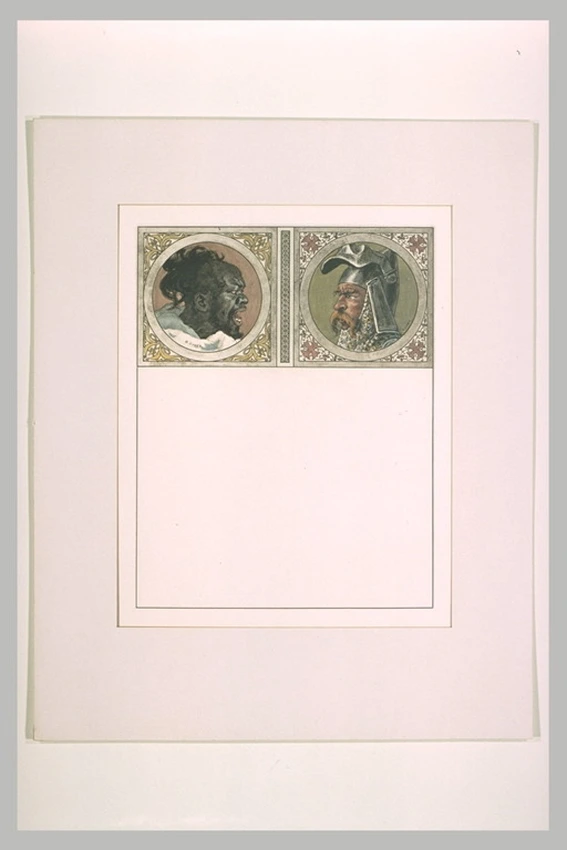Etienne Dinet - Deux portraits en médaillons d'Antar et de Patrice