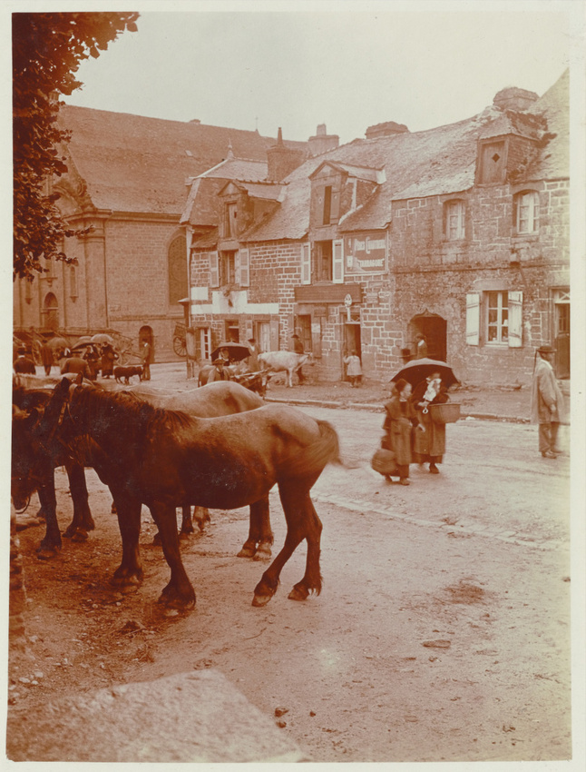Charles Augustin Lhermitte - Le Faouët, chevaux dans la rue