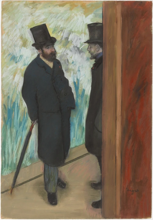 pastel, Edgar Degas, Ludovic Halevy et Albert Boulanger-Cavé dans les coulisses de l'Opéra, en 1879