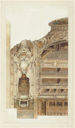 Maurice Boille - Décoration d'une salle de spectacle, coupe longitudinale (avec ...