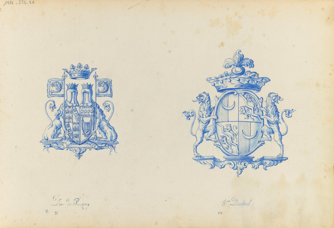 Emile Gallé - Deux blasons aux armes du Duc de Persigny et de la Comtesse Diesba...
