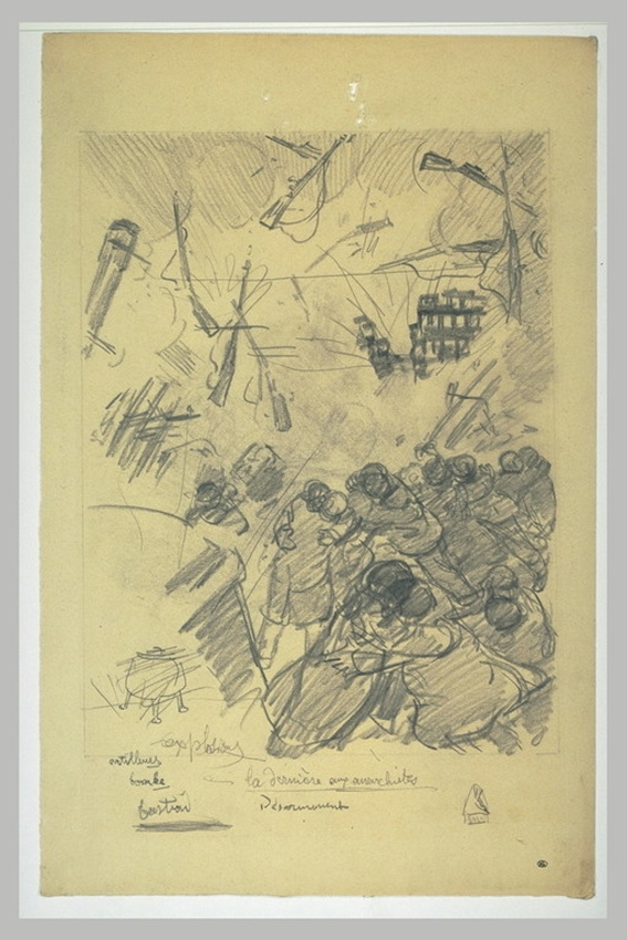 Théophile Alexandre Steinlen - L'explosion : groupe de gens affolés, serrés les ...