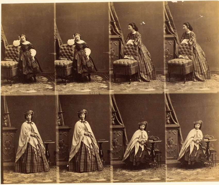 André Adolphe Eugène Disdéri - Mlles Lainé en huit poses, quatre d'une jeune fem...