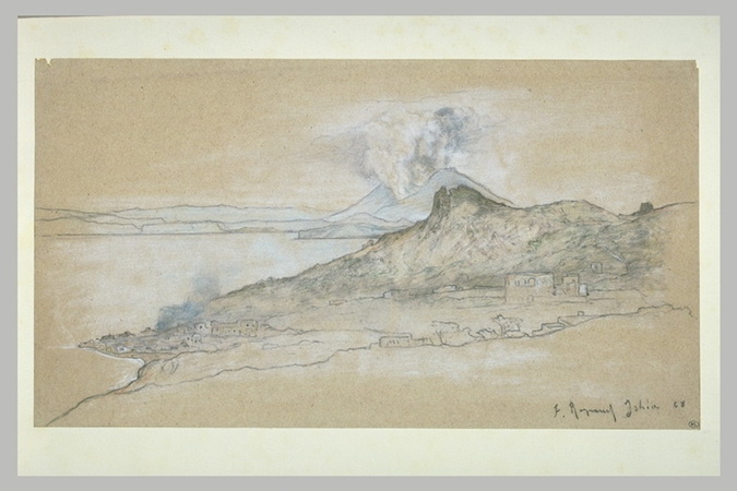 François Reynaud - Vue du golfe de Naples avec le Vésuve fumant