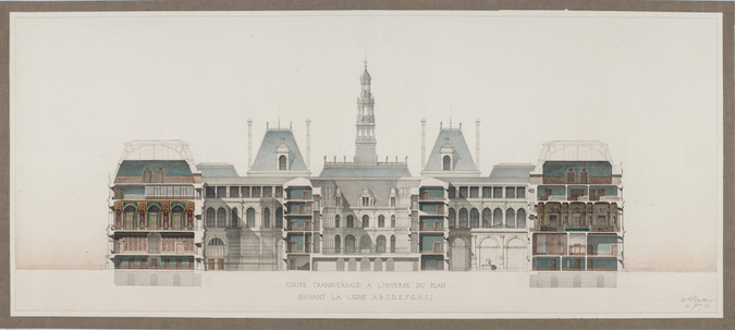 Victor Baltard - Concours de l'Hôtel de Ville de Paris, élévation de la façade