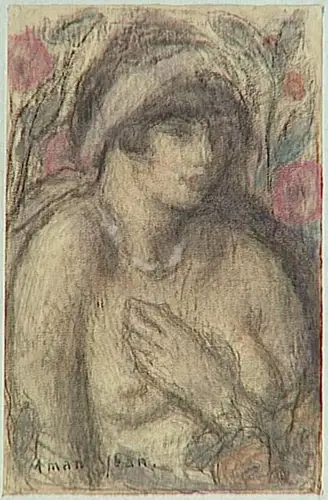 Edmond Aman-Jean - Buste de jeune fille nue, la main sur la poitrine