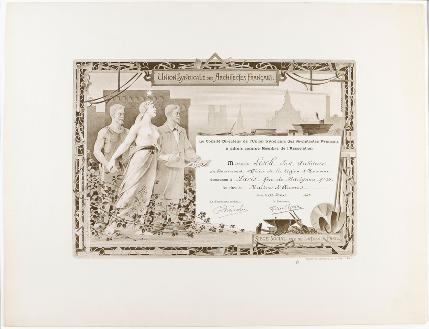Anonyme - Diplôme de membre de l'Union syndicale des architectes français, photo...