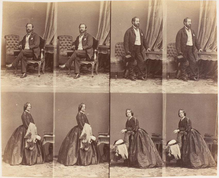 André Adolphe Eugène Disdéri - M. et Mme. Barrows en huit poses, quatre monsieur...
