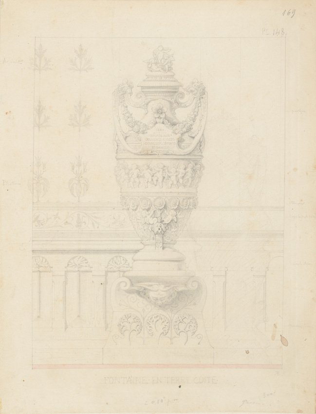 Victor Ruprich-Robert - Fontaine en terre-cuite à décor floral et putti