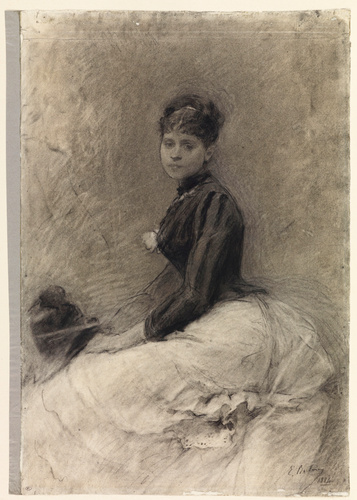 Emile Boilvin - Portrait de femme assise, de profil vers la gauche, le visage de...