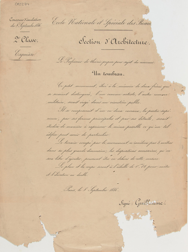 Edmond Guillaume - Texte de concours des Beaux-Arts section architecture : un to...